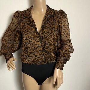 REVOLVE x House of Harlow 1960  Tiger Stripe Sheer Bodysuit print top